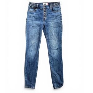 Cabi Button Fly Skinny Jeans Women 6 Blue Excellent Braided Waistband 5694